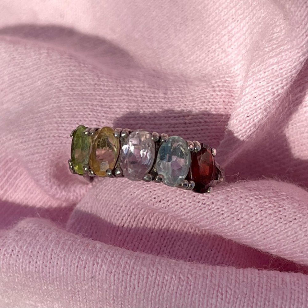 Sterling and Semi Precious Stone Rainbow Ring 6 - Picture 7 of 13